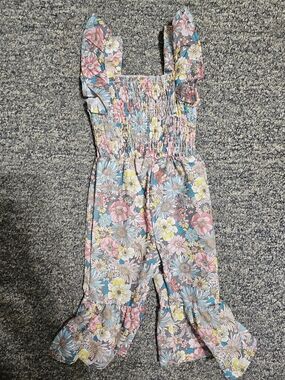 SHEIN Pink Blue Yellow Floral Ruffled Smocked One-Piece